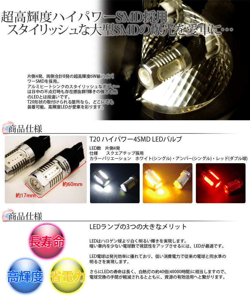 T20  6W級ハイパワー4SMD/LED 2個セット
